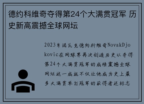 德约科维奇夺得第24个大满贯冠军 历史新高震撼全球网坛