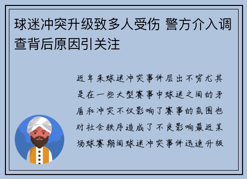 球迷冲突升级致多人受伤 警方介入调查背后原因引关注